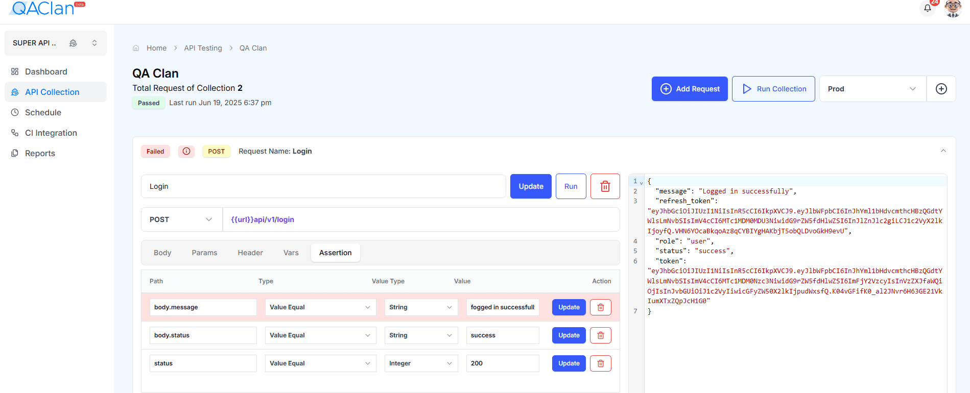 Api Test Collection Assertion Failed