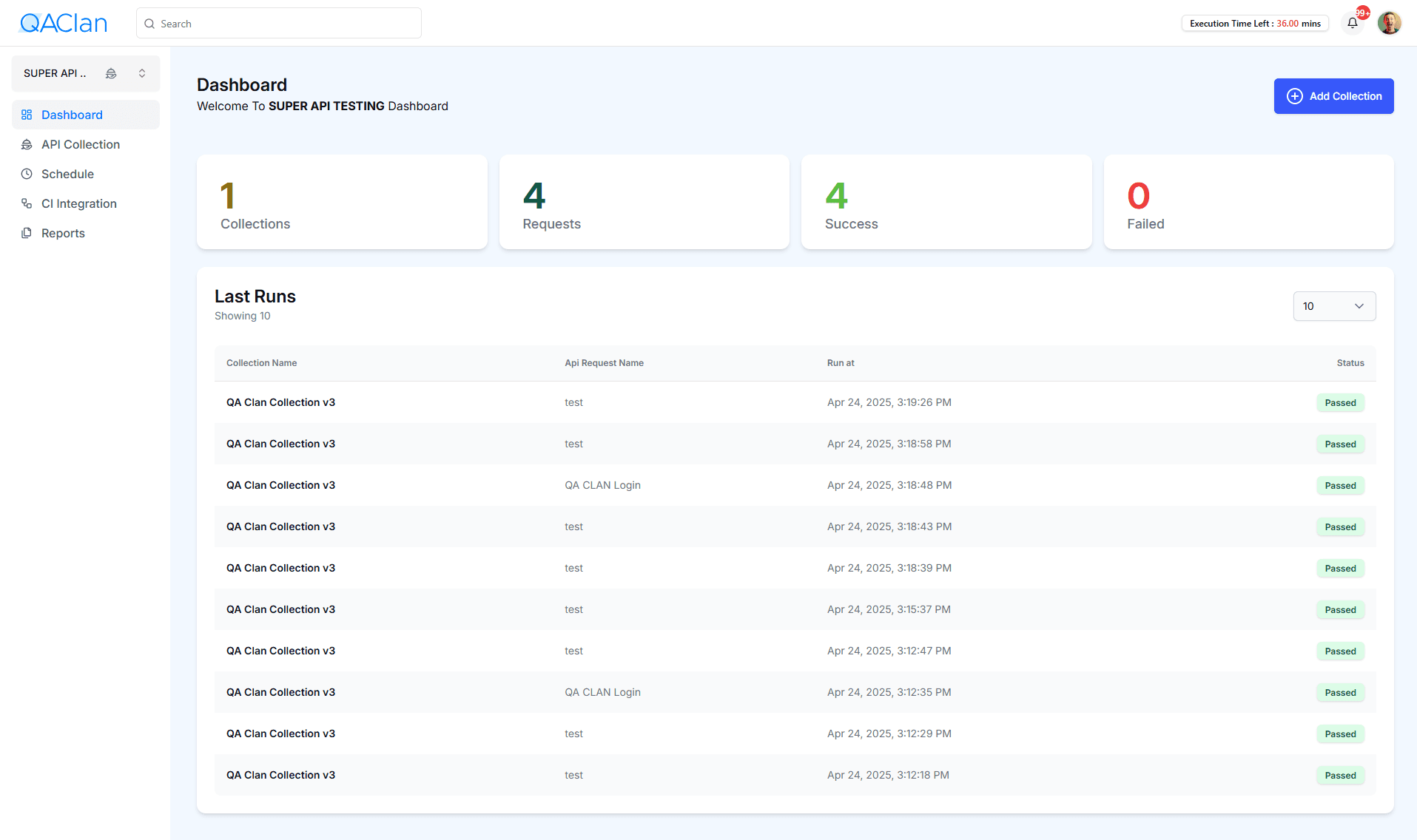 Api Test dashboard